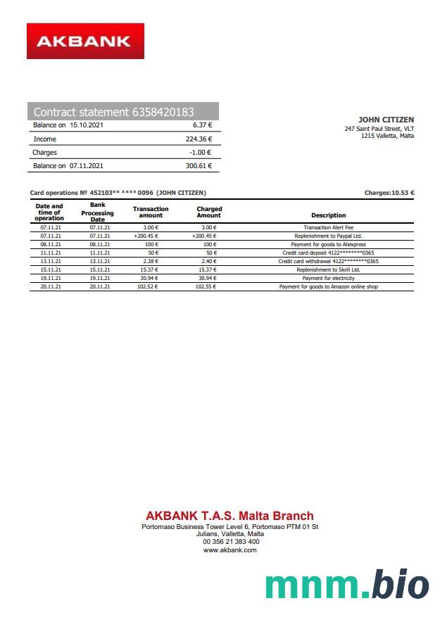 Malta Akbank wyciąg bankowy xls